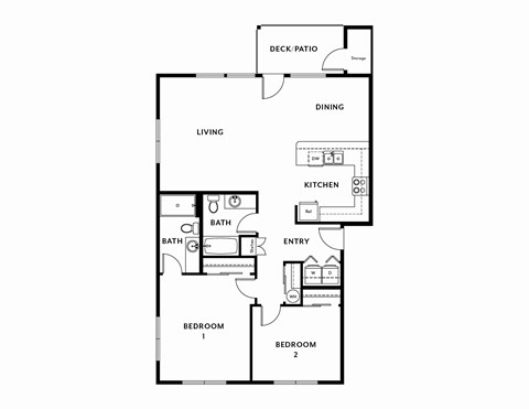 Floor plan for 2 beds, 2 baths, 1202 sqft